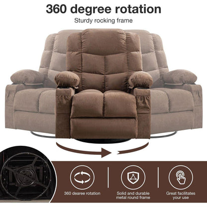Massage Rocker Recliner Chair Rocking Chairs for Adults Oversized with 2 Cup Holders, USB Charge Port Soft Features a Manual Massage and Heat.(A+B)BROWN