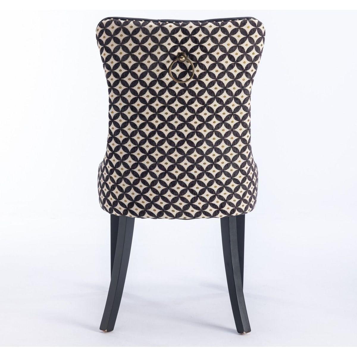 Classic Velvet Dining Chairs, High-end Tufted Solid Wood Contemporary Velvet Upholstered Dining Chair with Wood Legs Nailhead, SET OF 2,Black and Patterned