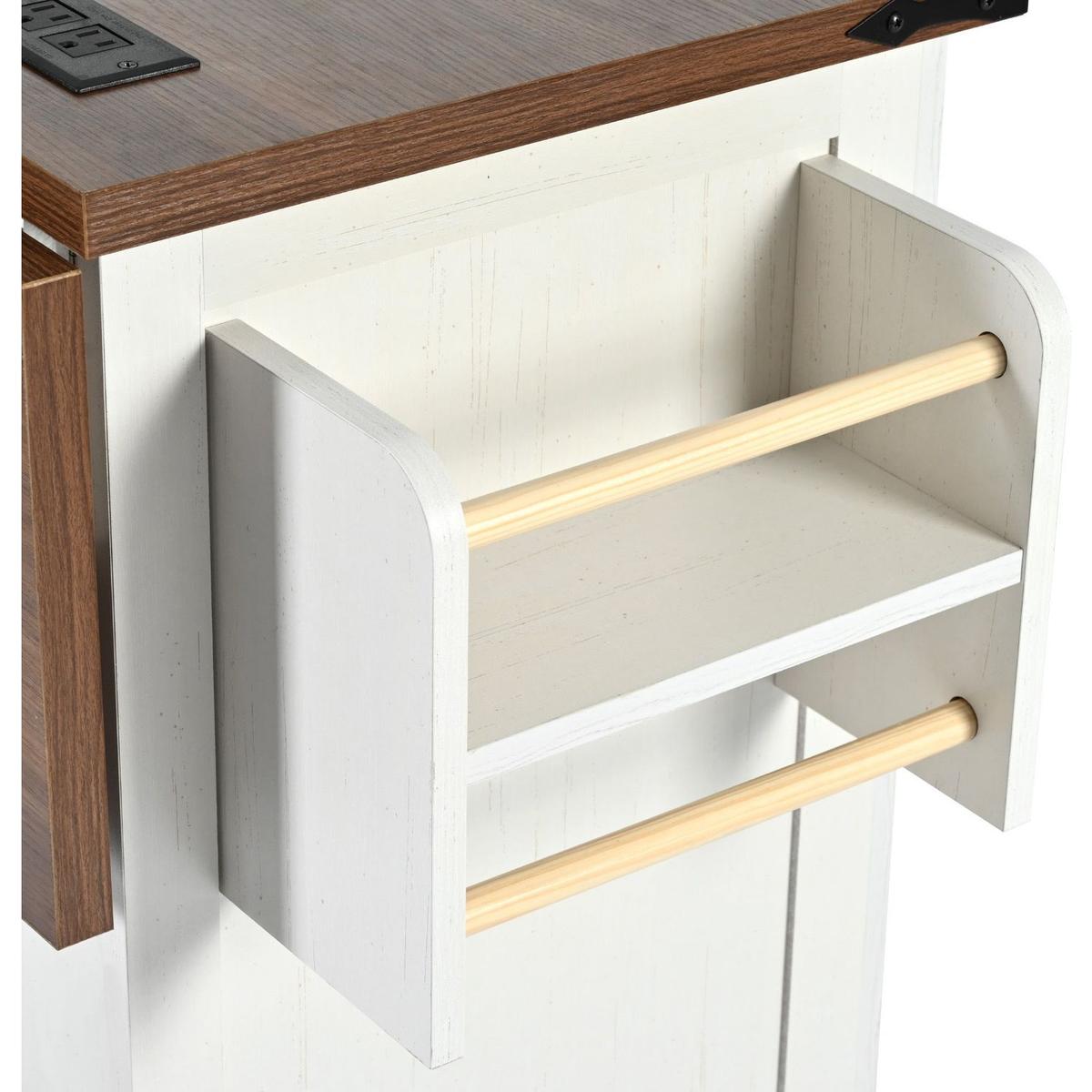 54.5" Farmhouse Kitchen Island with Power Outlet, Kitchen Storage Island with Internal Storage Rack, Drop Leaf, Spice Rack, Rolling Kitchen Cart on Wheels, for Home, Kitchen and Dining Room,White