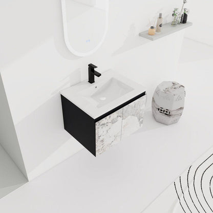 24" Floating Wall-Mounted Bathroom Vanity With Ceramics Sink & Soft-Close Cabinet Door, KD-Package