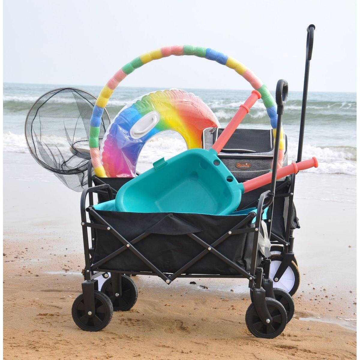 Folding Wagon Garden Shopping Beach Cart (black+blue)
