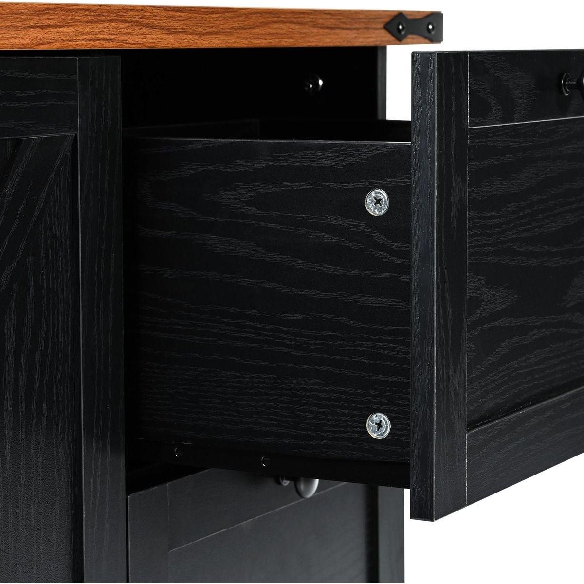 54.5" Farmhouse Kitchen Island with Power Outlet, Kitchen Storage Island with Internal Storage Rack, Drop Leaf, Spice Rack, Rolling Kitchen Cart on Wheels, for Home, Kitchen and Dining Room,Black