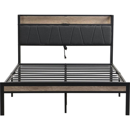 Full Size Metal Platform Bed Frame with upholstery storage function Headboard and USB LINER and Footboard, No Box Spring Needed, Large Under Bed Storage, Easy Assemble