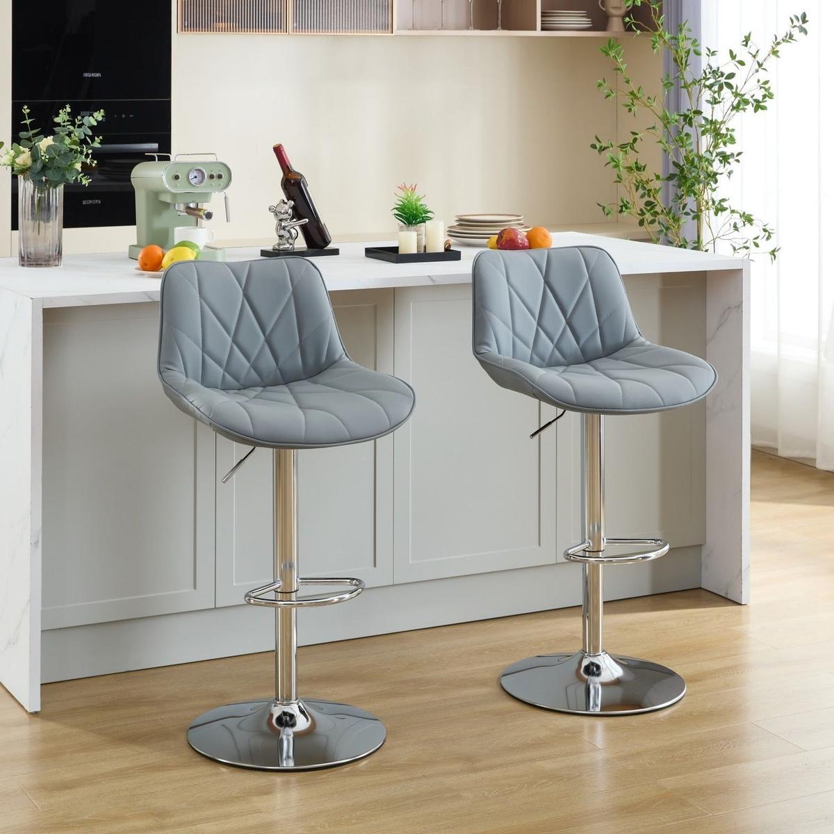 Counter Height Bar Stools Kitchen Island Barstools Adjustable Swivel Counter Stool Bar Height Island Chairs with Back,Set of 2,Gray