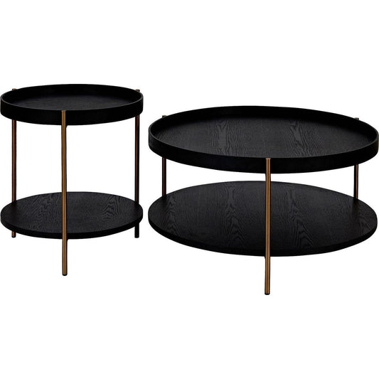 2-Piece Modern 2 tier Round Coffee Table Set for Living Room,Easy Assembly Nesting Coffee Tables, End Side Tables for Bedroom Office Balcony Yard,Black MDF