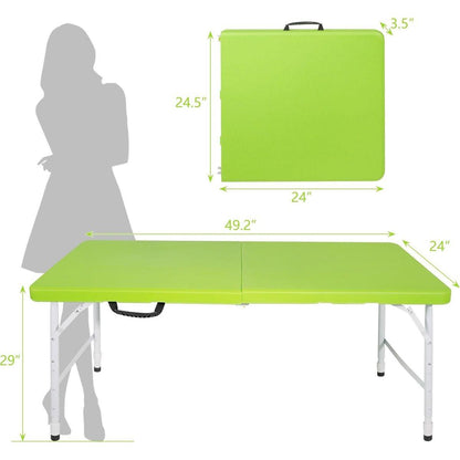 4ft Green Portable Folding Table Indoor&Outdoor Maximum Weight 135KG Foldable Table for Camping