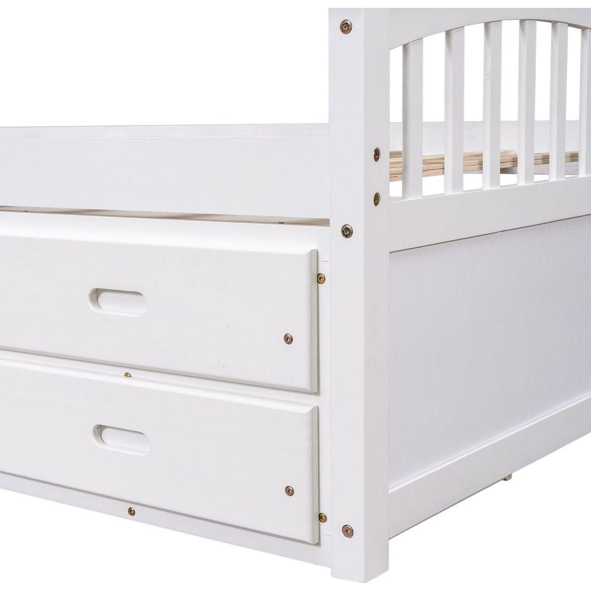 Twin Size Platform Storage Bed Solid Wood Bed with 6 Drawers,White