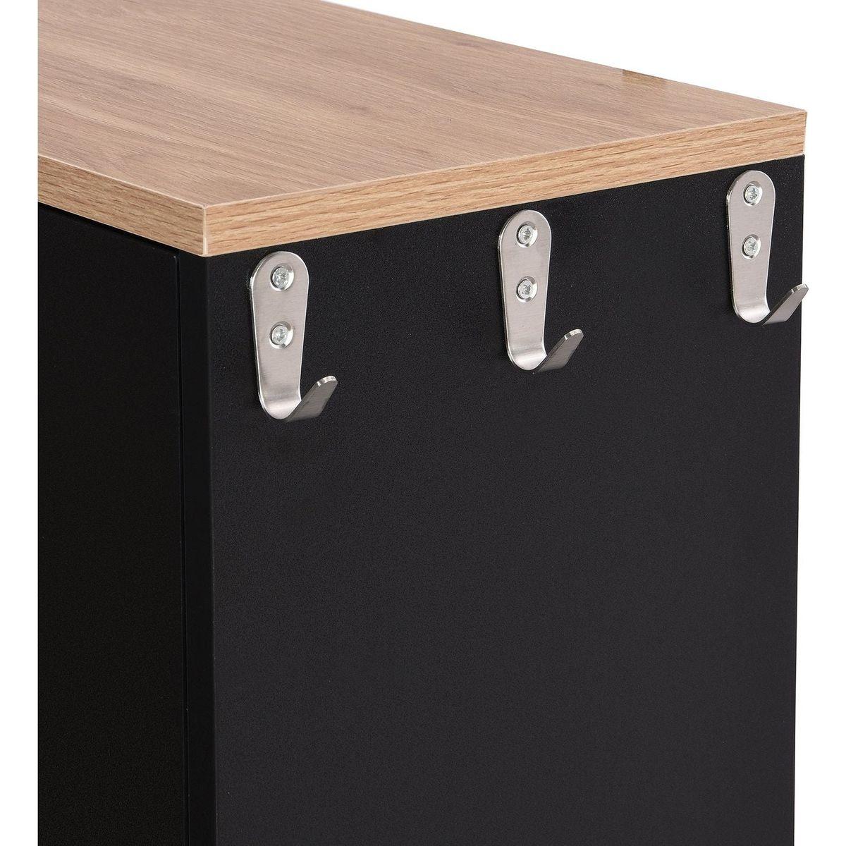 Narrow Design Shoe Cabinet with 3 Flip Drawers, Wood Grain Pattern Top Entryway Organizer with 3 Hooks, Free Standing Shoe Rack with Adjustable Panel for Hallway, Black