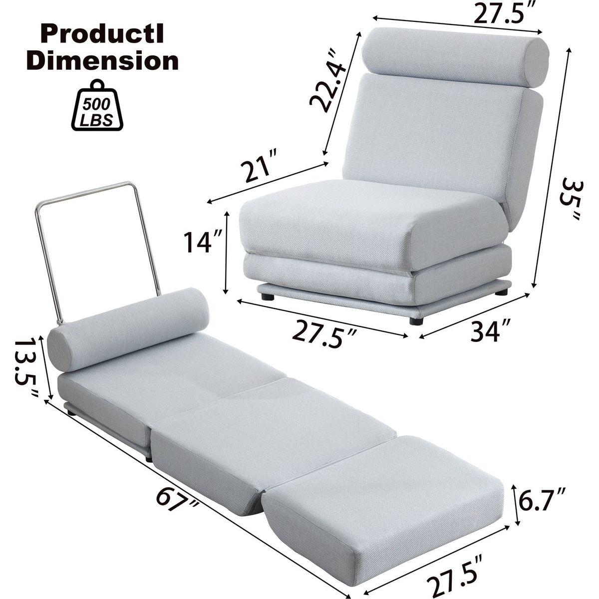 Single Sofa Chair Foldable Single Sofa Bed with Pillow,Portable Foldable Sofa Bed,Leisure Sofa Chair,Easy to Store,Made of Breathable and Wearable Linen