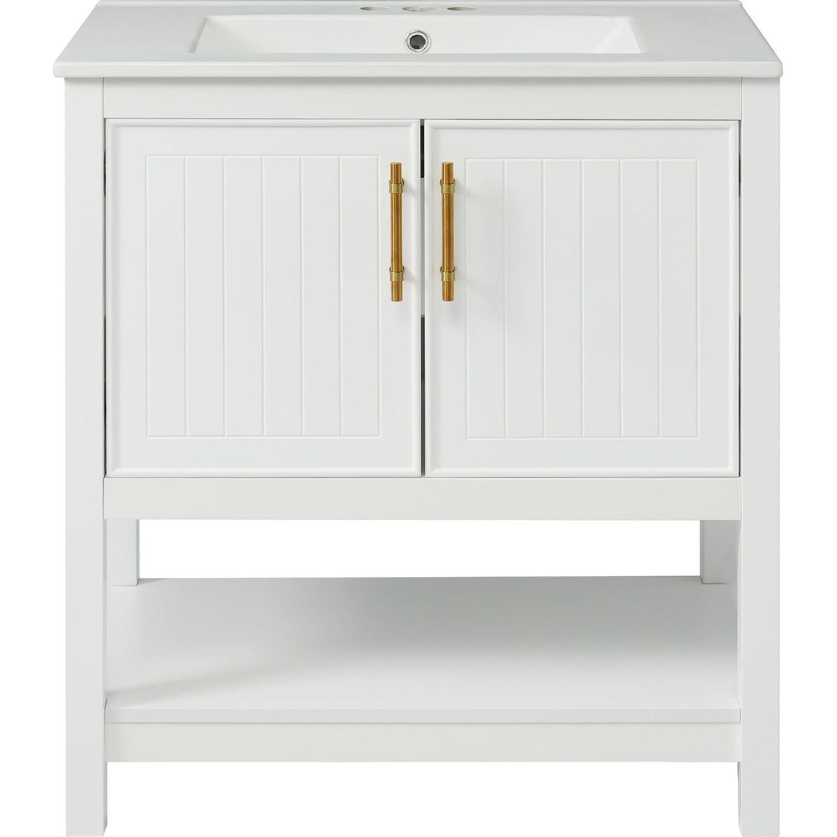 30-Inch White Bathroom Vanity with Ceramic Sink and Versatile Storage - Ideal for Small Bathrooms