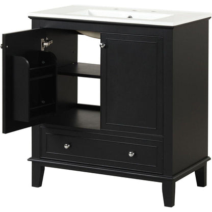 30" Bathroom Vanity with Sink Combo, Multi-functional Bathroom Cabinet with Doors and Drawer, Solid Wood and MDF Board, Black