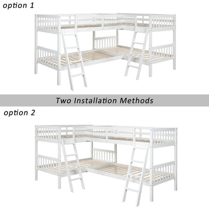 L-Shaped Bunk Bed with Ladder,Twin Size-Gray