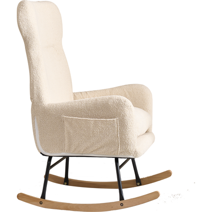 Modern Rocking Chair with High Backrest,Teddy Material Comfort Arm Rocker, Lounge Armchair for Living Room