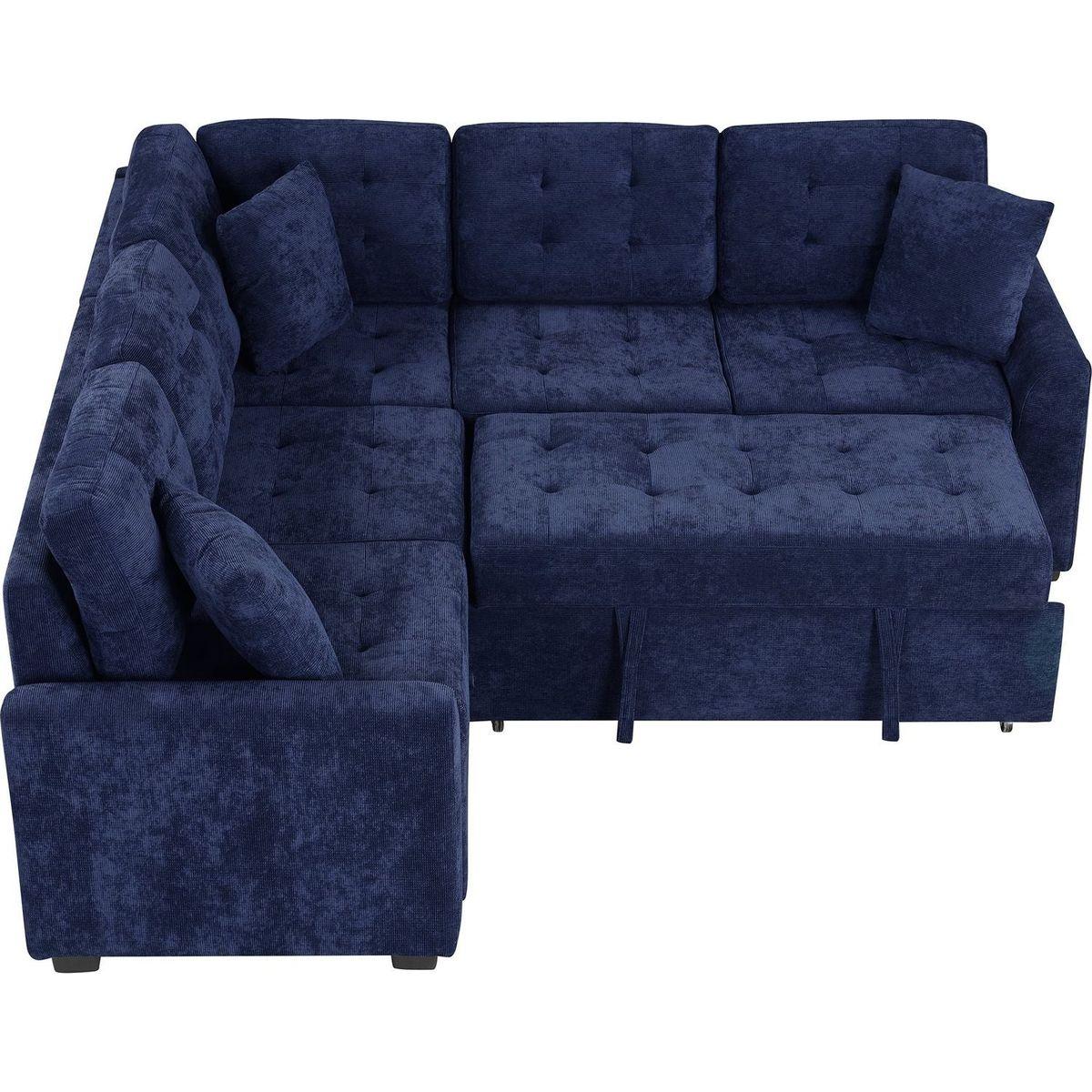 82.6" L-shape Sofa Bed Pull-out Sleeper Sofa with Wheels, USB Ports, Power Sockets for Living Room, Navy Blue