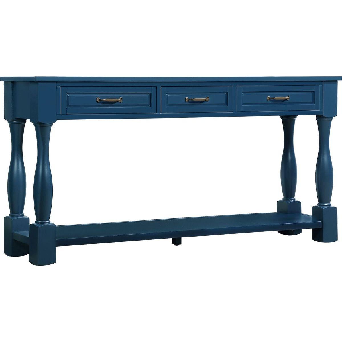 63inch Long Wood Console Table with 3 Drawers and 1 Bottom Shelf for Entryway Hallway Easy Assembly Extra-thick Sofa Table(Navy Blue)