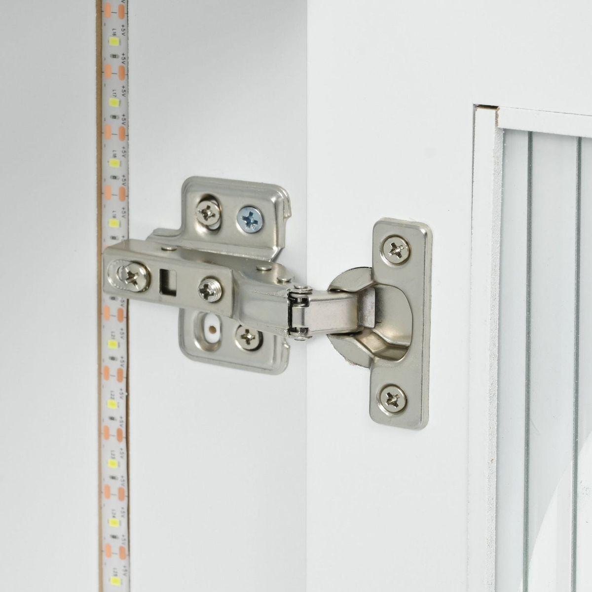 Rolling Kitchen Island With Movable Extended Table, Kitchen Cabinet on Wheels with Power Outlets and 2 Fluted Glass Doors, Kitchen Island with a Storage Compartment and Side 3 Open Shelves, White