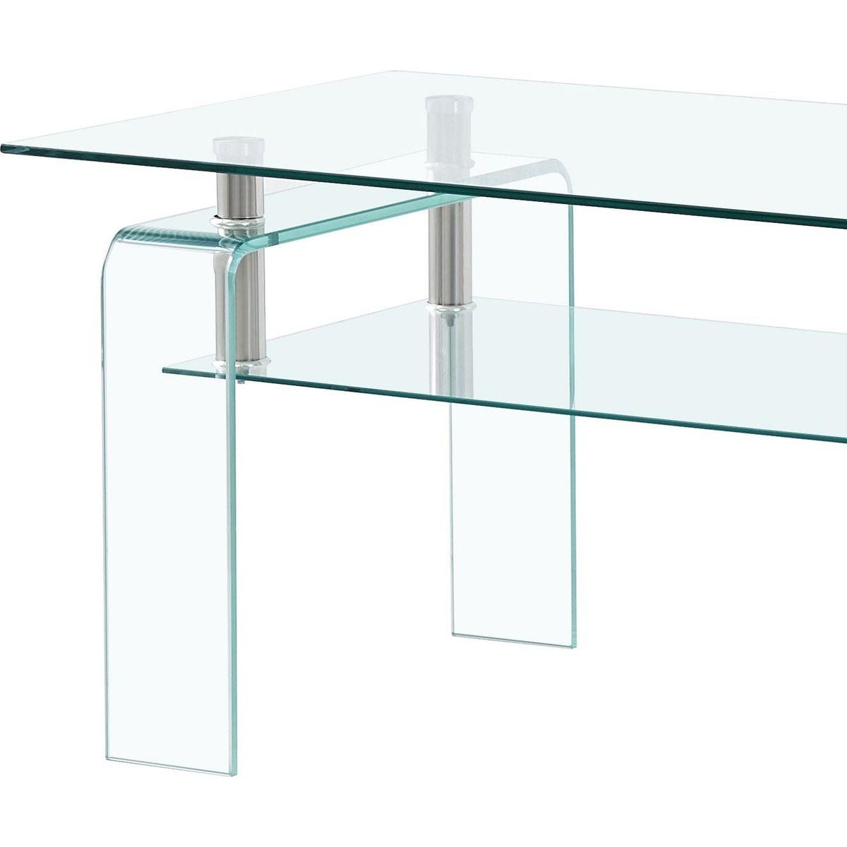 Rectangle Clear Glass Coffee Table, Modern Glass Coffee Table for Living Room, 2-Tier Storage Center Coffee Table,Tempered Glass Tea Table