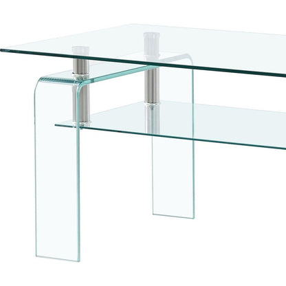 Rectangle Clear Glass Coffee Table, Modern Glass Coffee Table for Living Room, 2-Tier Storage Center Coffee Table,Tempered Glass Tea Table