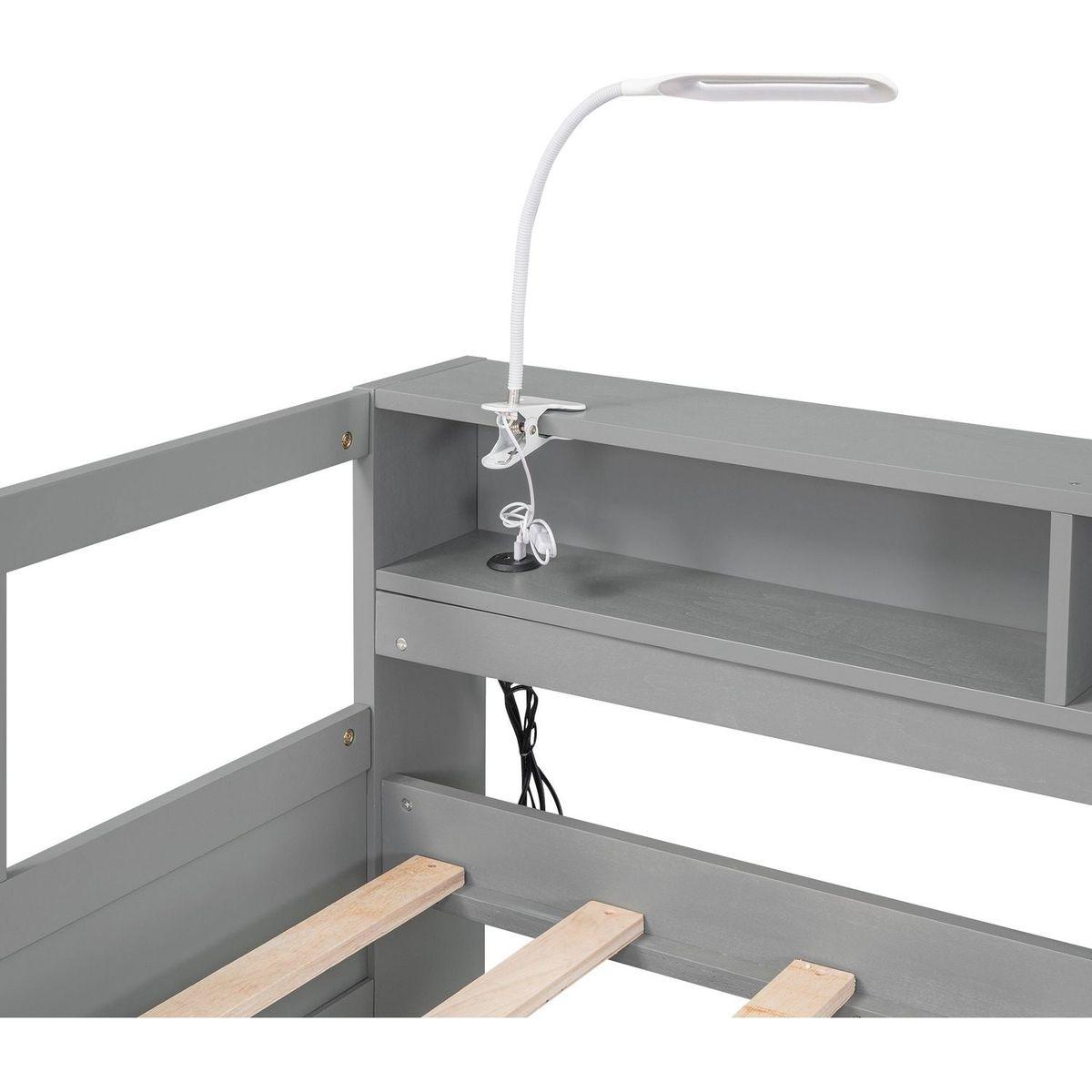 Twin XL Wood Daybed with 2 Trundles, 3 Storage Cubbies, 1 Light for Free and USB Charging Design, Gray