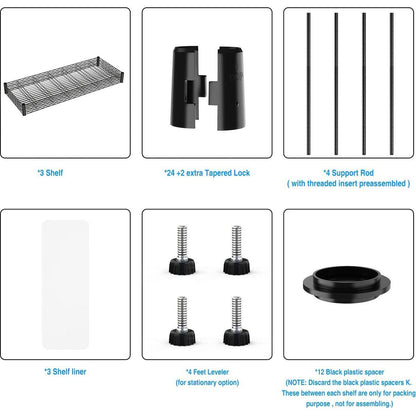3 Tier Wire Shelving Unit, 1050 LBS NSF Height Adjustable Metal Garage Storage Shelves, Heavy Duty Storage Wire Rack Metal Shelves - Black