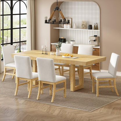 Traditional 7-Piece 72" Extendable Dining Table Set with 12inch Butterfly Leaf and 6 Upholstered Dining Table Set, Natural