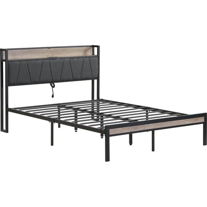 Full Size Metal Platform Bed Frame with upholstery storage function Headboard and USB LINER and Footboard, No Box Spring Needed, Large Under Bed Storage, Easy Assemble