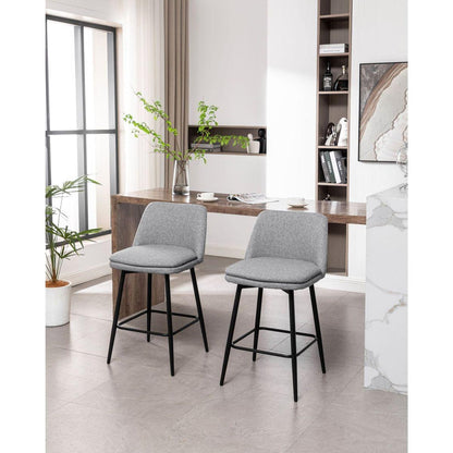 Counter Height Swivel Bar Stools Set of 2, 360 Swivel Upholstered Barstools with Back and Metal Legs, 25.6" Seat Height,Counter Stools for Kitchen Island and Pub,Linen Cloth,Grey