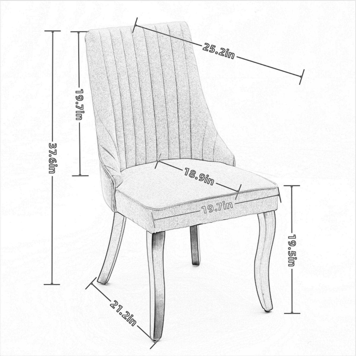 Rayon Cloth Flocking Linen Dining Chairs Channel Kitchen Dinner Chair Comfy Fabric Upholstered Accent Chair for Dining Room with Curved Solid Wood Legs,Set of 2 (Blue) - Streamdale Furniture