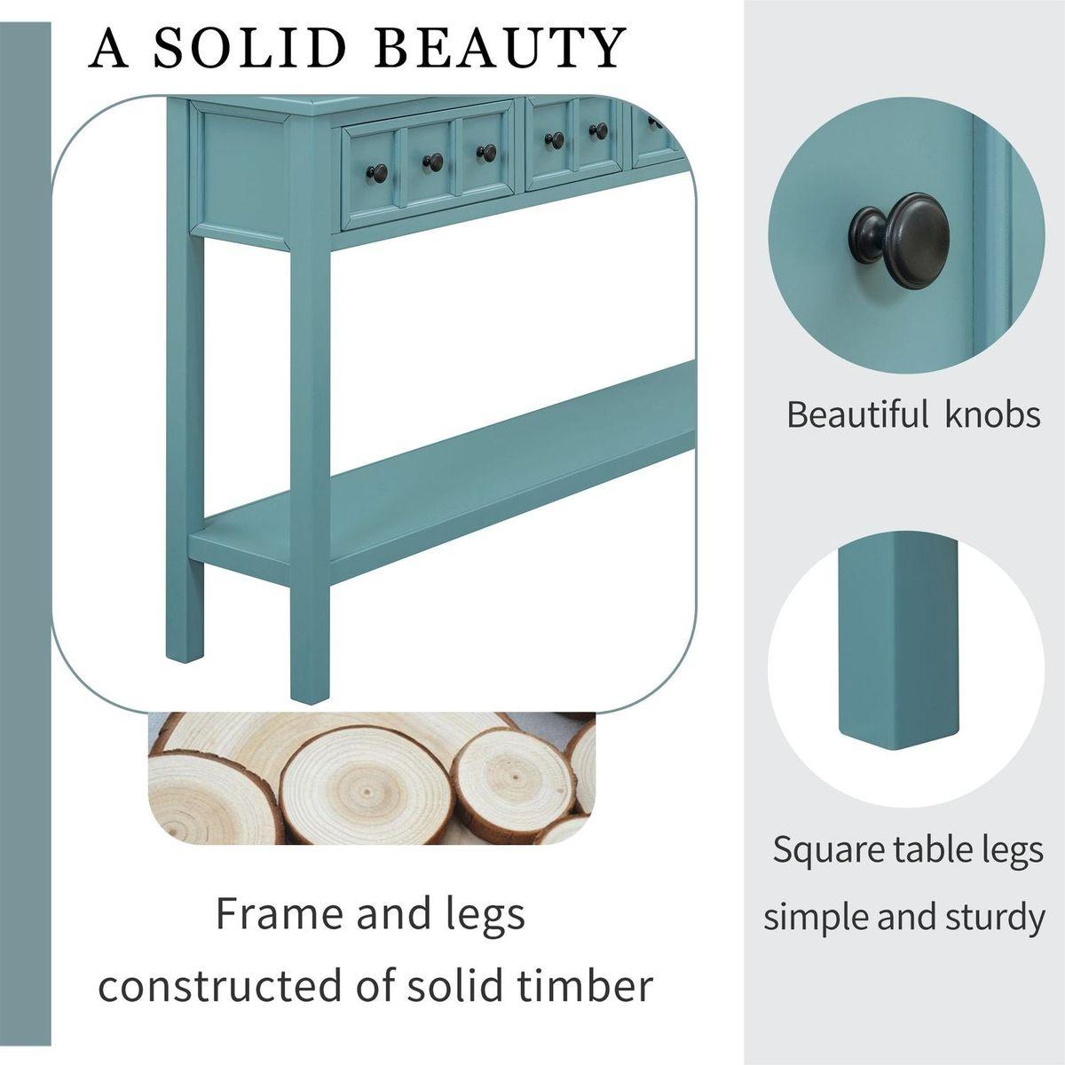 Rustic Entryway Console Table, 60" Long Sofa Table with two Different Size Drawers and Bottom Shelf for Storage (Turquoise Green)