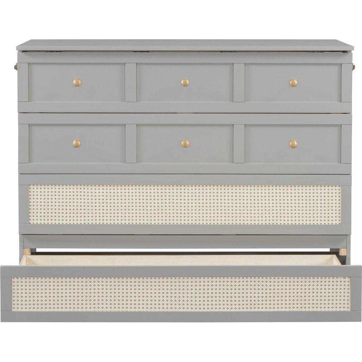 Full Size Murphy Bed with Large Drawers,Gray