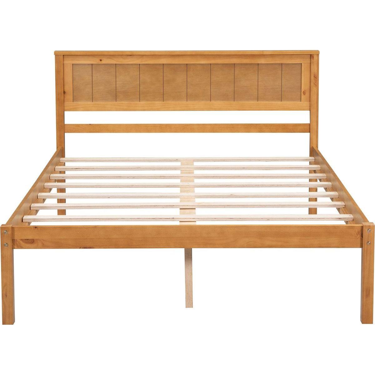 Platform Bed Frame with Headboard, Wood Slat Support, No Box Spring Needed, Full, Oak