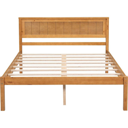 Platform Bed Frame with Headboard, Wood Slat Support, No Box Spring Needed, Full, Oak