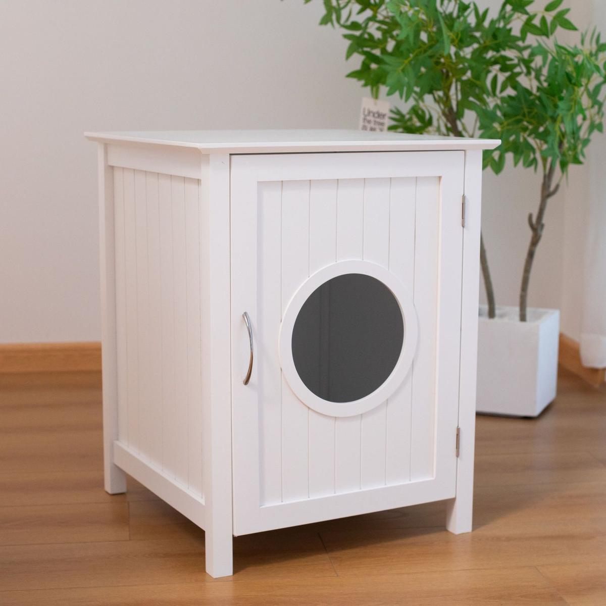 Litter box shell, hidden litter box furniture cabinet, indoor cat room side table, large pet box bedside table, litter box toilet, indoor kennel (white)