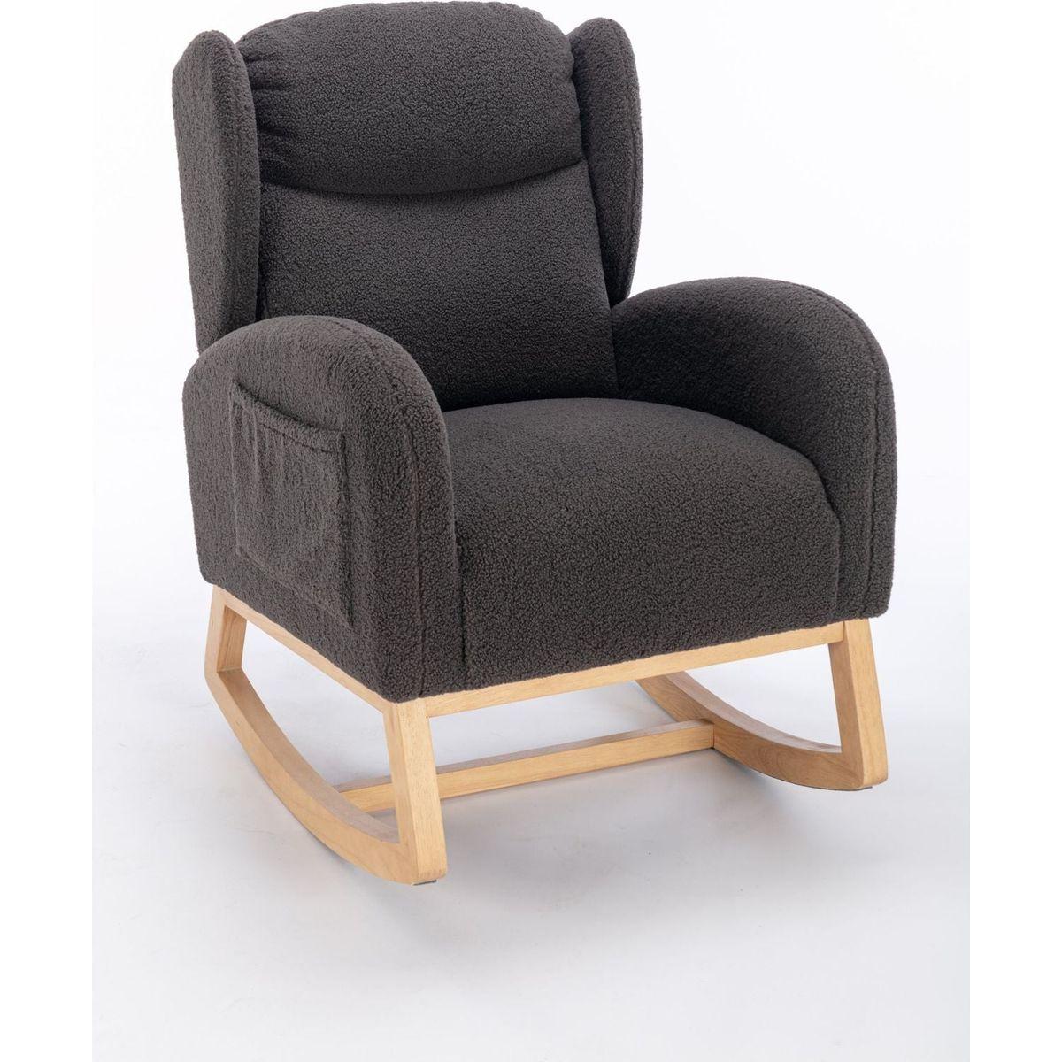 Teddy Fabric Rocking Chair With Packet Wood Legs,Dark Gray