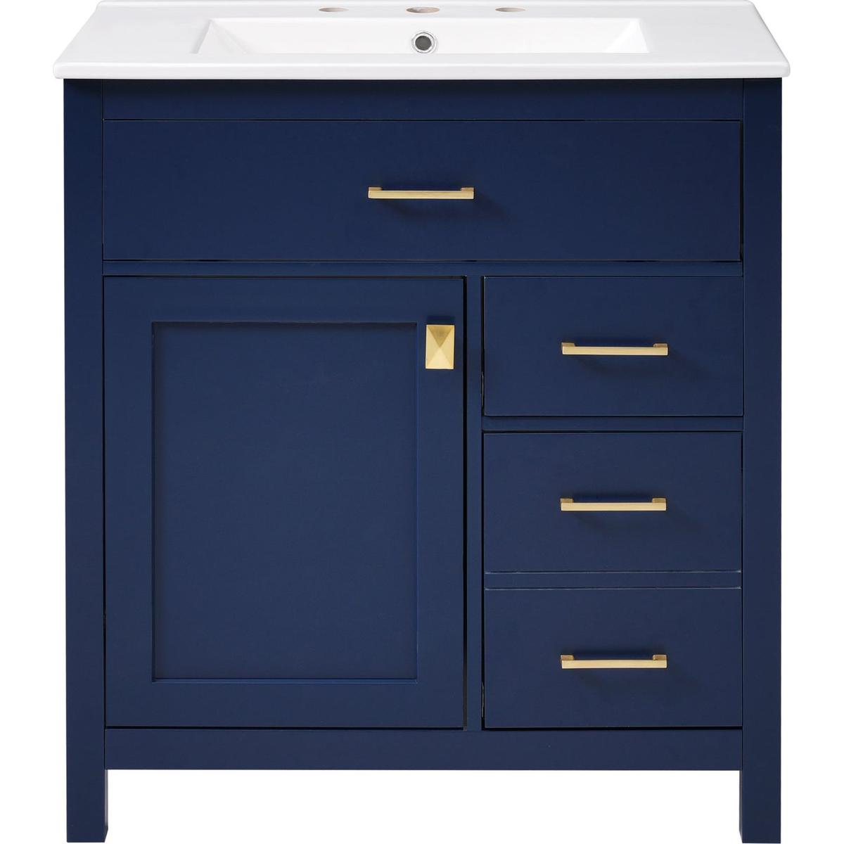 30-Inch Blue Bathroom Vanity with Ceramic Sink and Ample Storage - Ideal Choice for Small Bathrooms