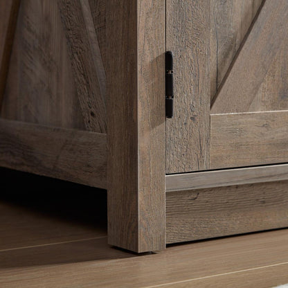 Farmhouse Barn door TV Media Stand Modern Entertainment Console for TV Up to 65" with Open and Closed Storage Space, Gray Wash, L57.87xW15.75xH30.31