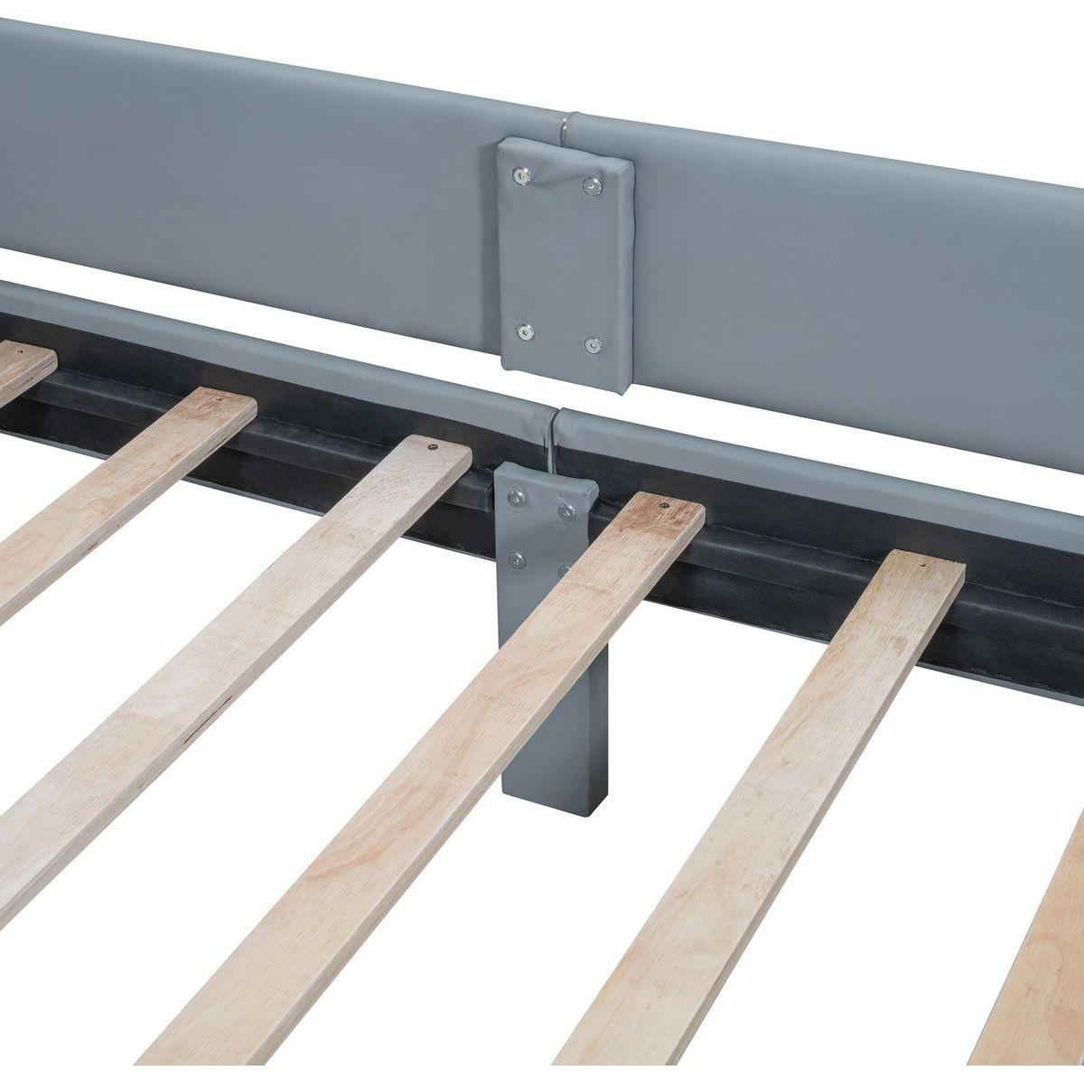 Queen Size & Twin XL Size Upholstered Platform Bed, Mother & Child Bed with Hydraulic Storage System, Drawer Box, Bedhead storage shelf and Two pairs of sockets & USB Ports, PU Leather, Gray