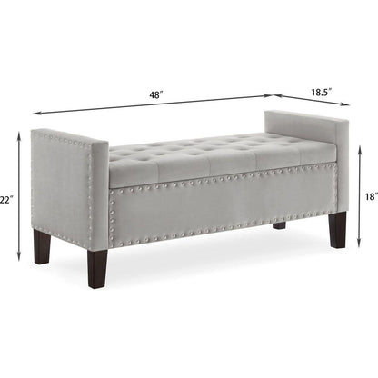 Upholstered Tufted Button Storage Bench with nails trim,Entryway Living Room Soft Padded Seat with Armrest,Bed