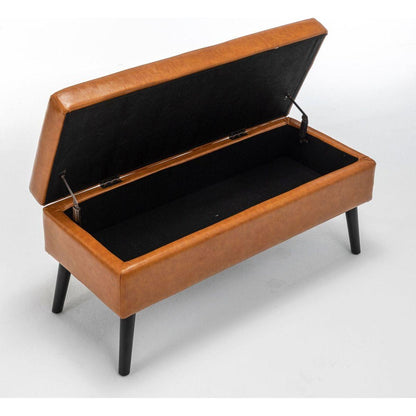 Storage Bench with Storage Bench for Bedroom End of Bed Bench Foot of Bed Bench Entryway Bench Storage Ottoman Bench 43.3" W x 17.7" Brown Leather Bench