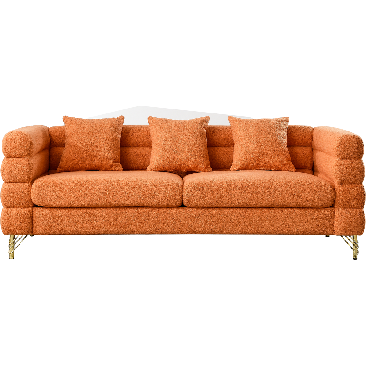 81 Inch Oversized 3 Seater Sectional Sofa, Living Room Comfort Fabric Sectional Sofa-Deep Seating Sectional Sofa, Soft Sitting with 3 Pillows for Living Room,Bedroom,Office.,Orange teddy