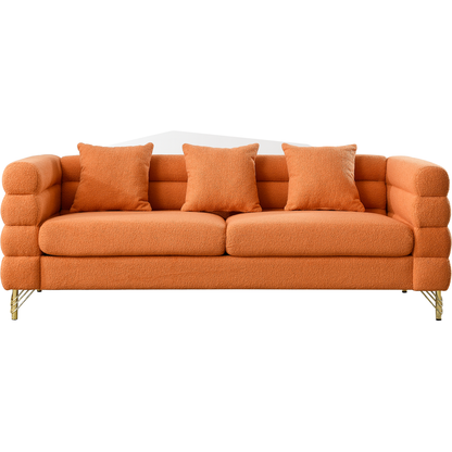 81 Inch Oversized 3 Seater Sectional Sofa, Living Room Comfort Fabric Sectional Sofa-Deep Seating Sectional Sofa, Soft Sitting with 3 Pillows for Living Room,Bedroom,Office.,Orange teddy