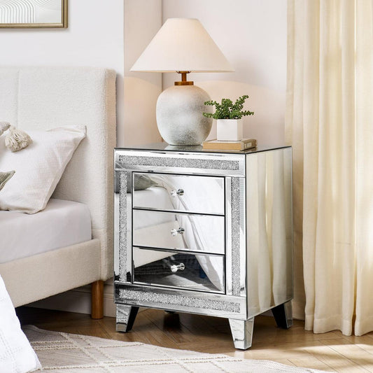 21.5 inch X15.8 inchX26.8 inchSilver mirror three drawer cabinet,Multi functional storage cabinet