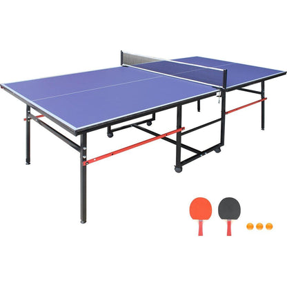 8ft Mid-Size Table Tennis Table Foldable & Portable Ping Pong Table Set for Indoor & Outdoor Games with Net, 2 Table Tennis Paddles and 3 Balls