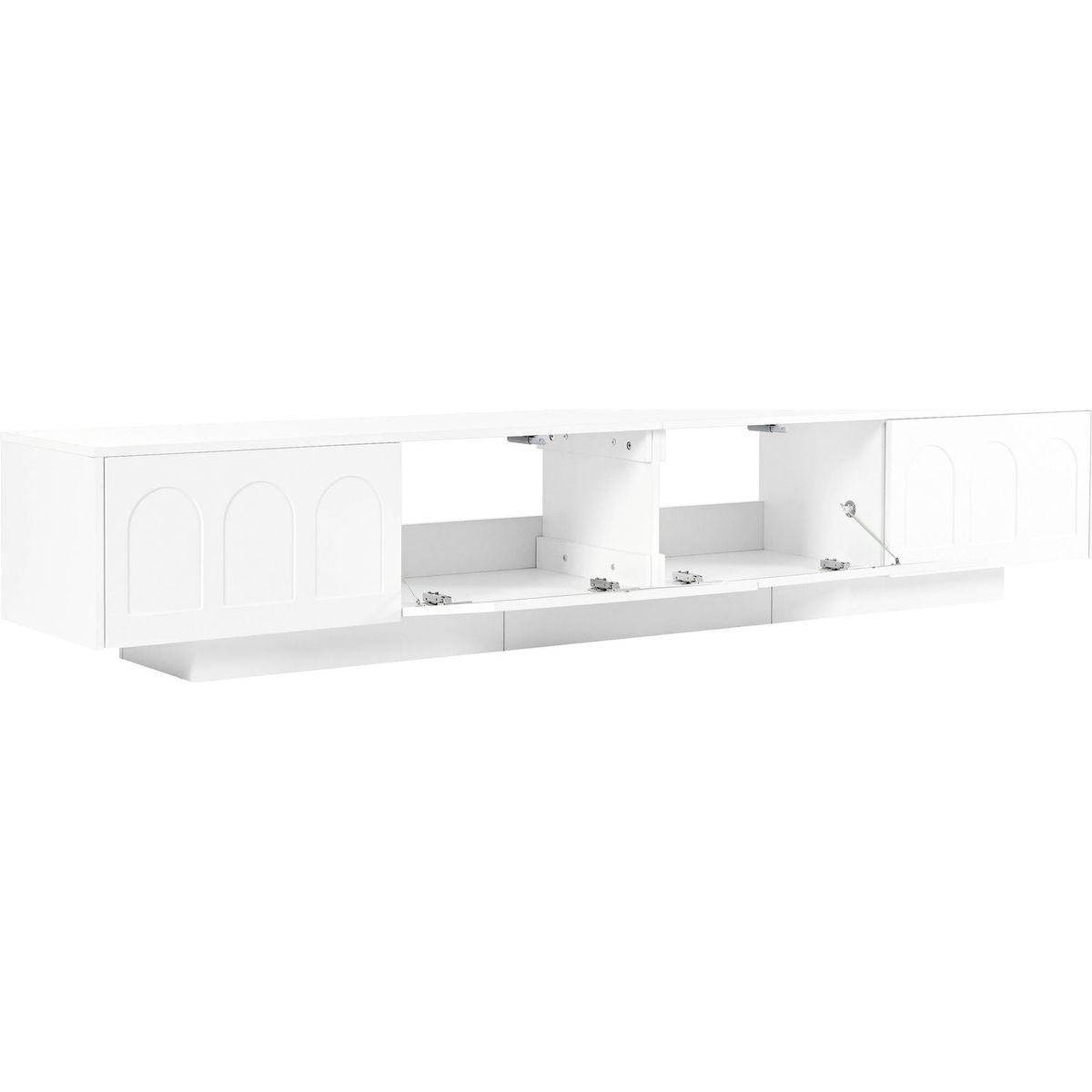 TV Stand with Fluted tempered Glass Doors for TVs Up to 95", Functional Media Console with Arched Cabinet Doors, Entertainment Center with APP-Controlled LED Light for Living Room, White