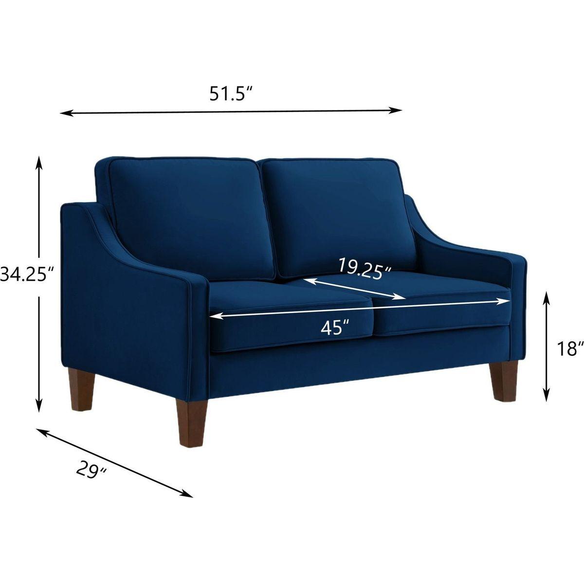Modern Loveseat sofa for Living Room, Upholstered Velvet Small Couch with Wooden Legs for Livingroom Bedroom, Navy