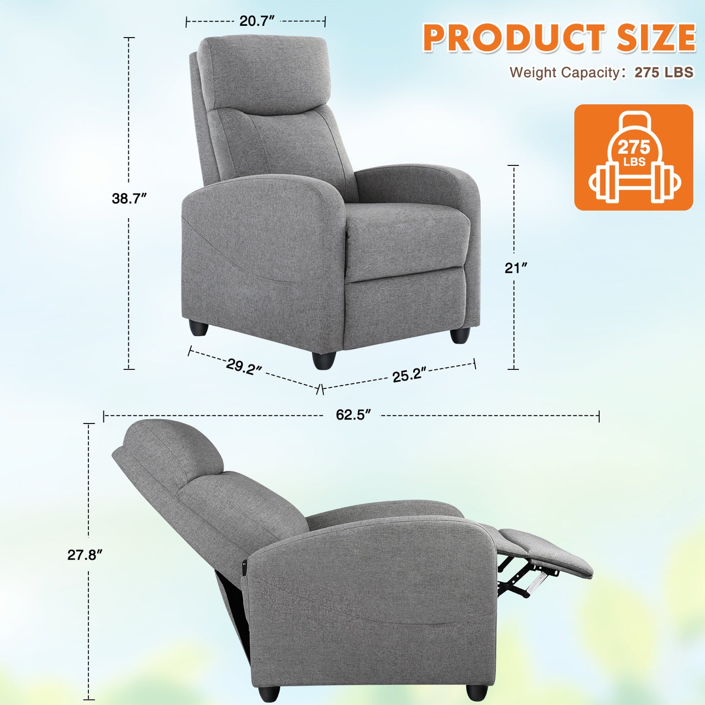 Recliner Chair for Living Room Massage PU Leather Recliner Sofa Home Theater Seating with Lumbar Support