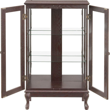 2 Doors Curio Cabinet with Tempered Glass Doors, Curio Cabinets with Mirrored Back Panel and Adjustable Shelves, Lighted Display Cabinet for Home, Office Light Bulb Included Cherry
