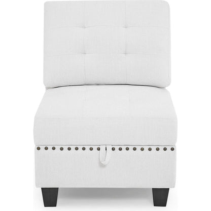 L shape Modular Sectional Sofa,DIY Combination,includes Three Single Chair, Two Corner and Two Ottoman,Ivory Chenille