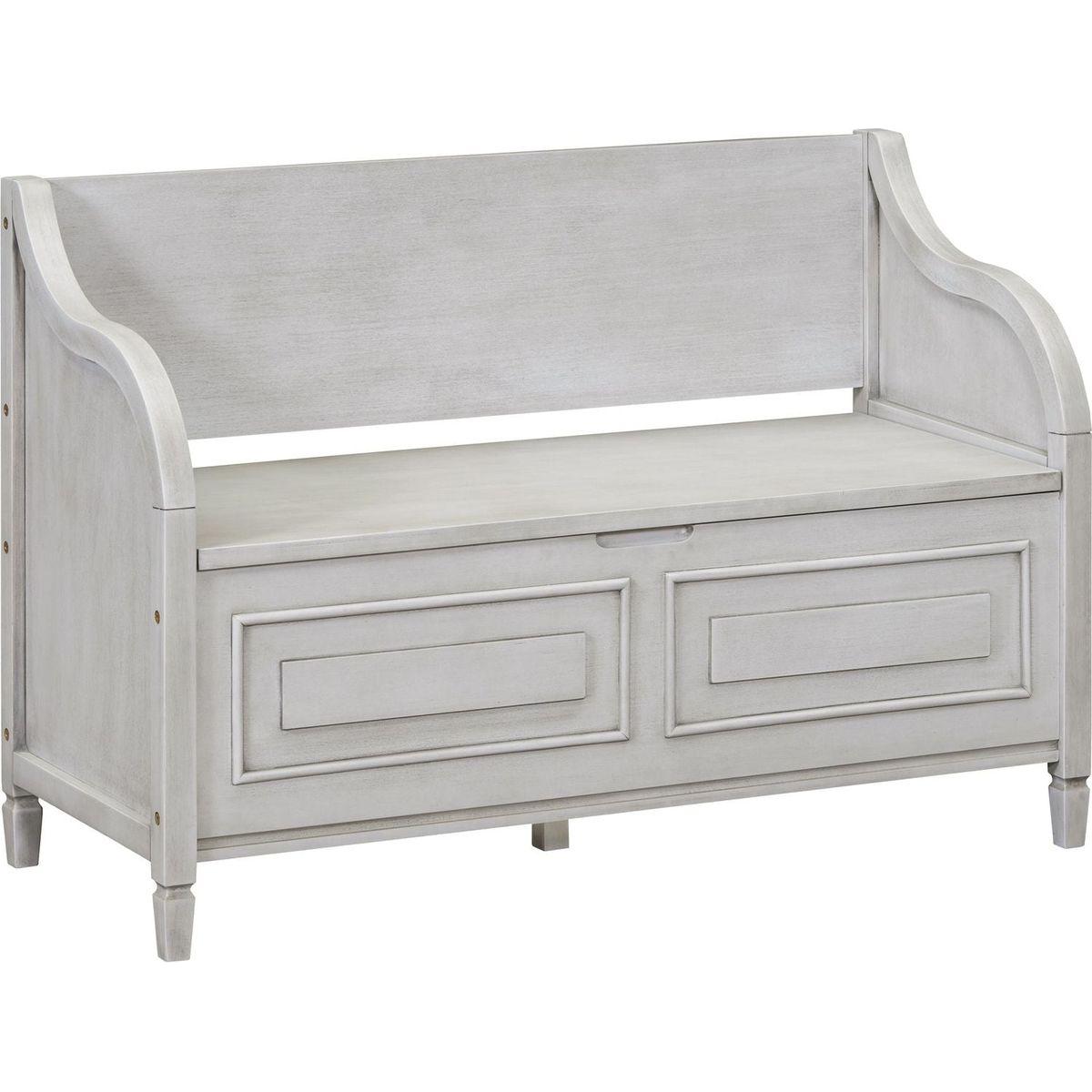 Rustic Style Solid wood Entryway Multifunctional Storage Bench with Safety Hinge (Gray Wash+ Beige)