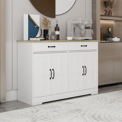 47.95" Farmhouse Buffet Cabinet Storage Sideboard with 2 Drawers and 4 Doors for Dining Living Room Kitchen Cupboard-White